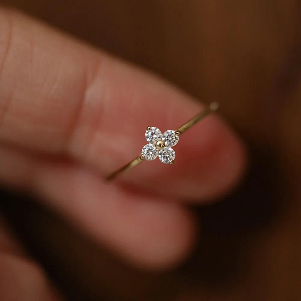 Golden Blossom Floral Zirconia Ring