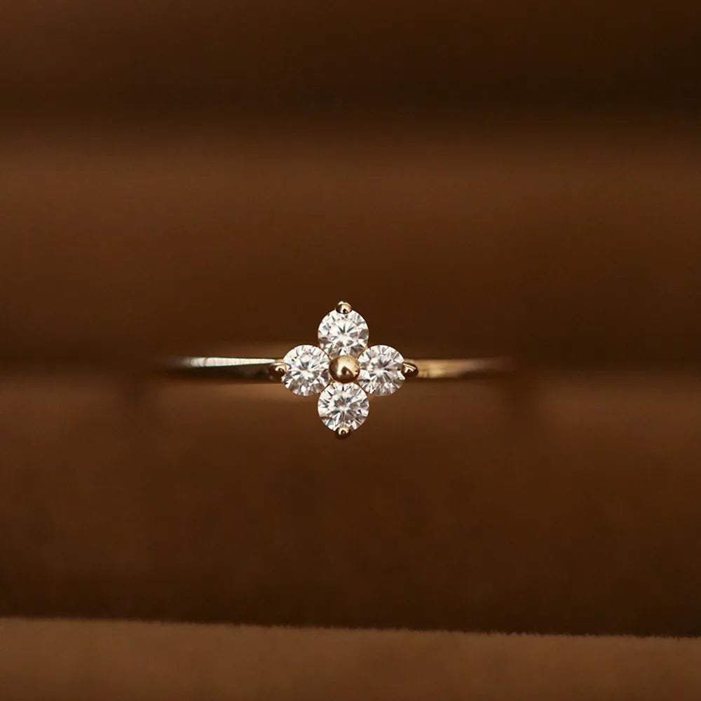Golden Blossom Floral Zirconia Ring