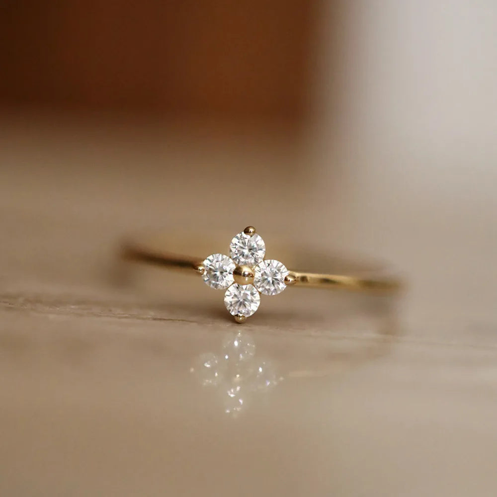 Golden Blossom Floral Zirconia Ring
