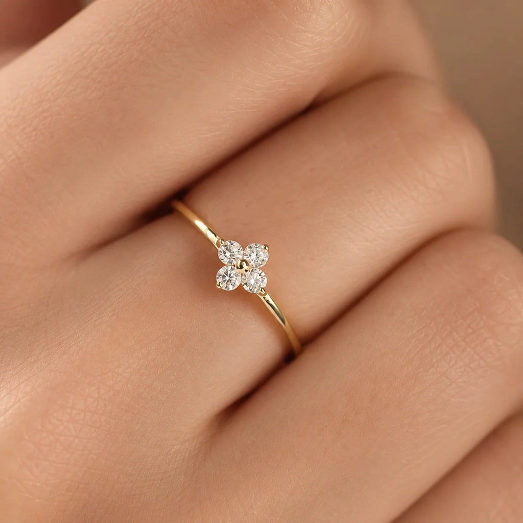 Golden Blossom Floral Zirconia Ring