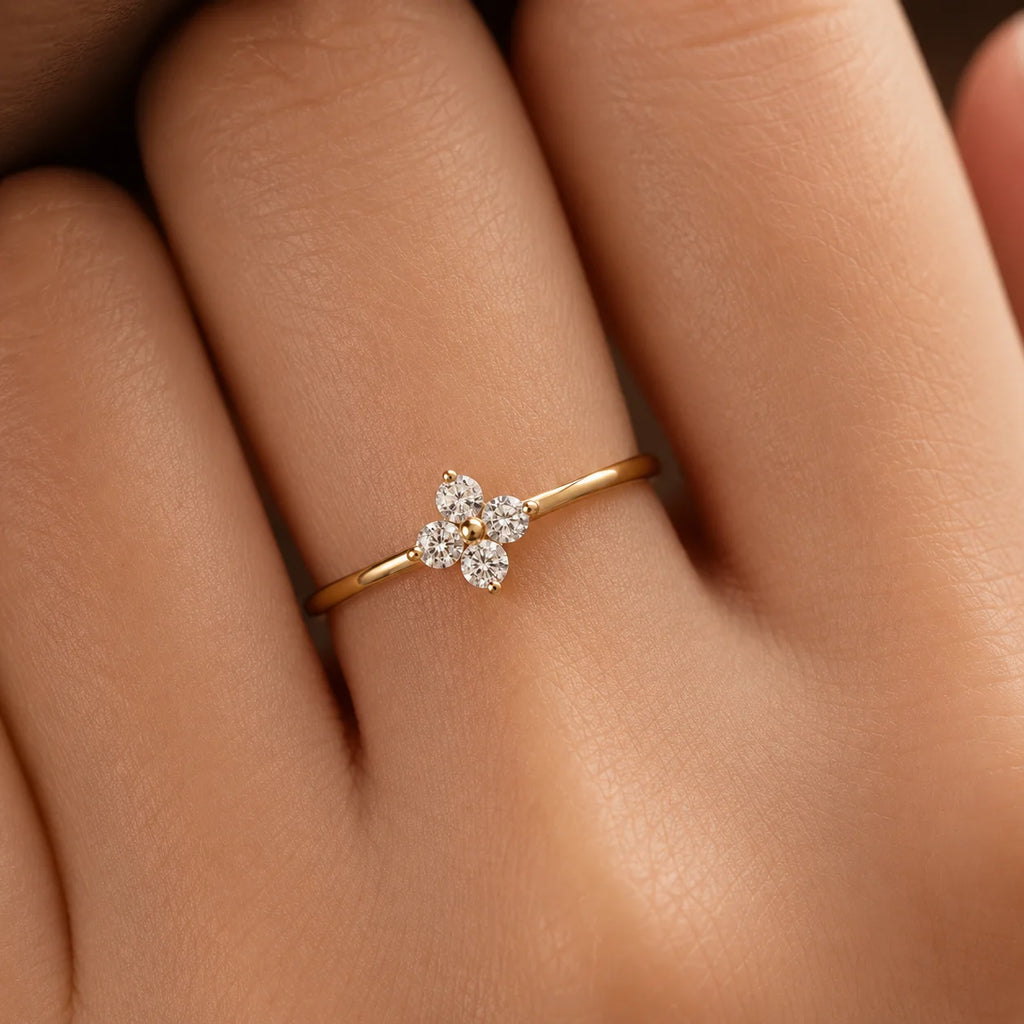Golden Blossom Floral Zirconia Ring