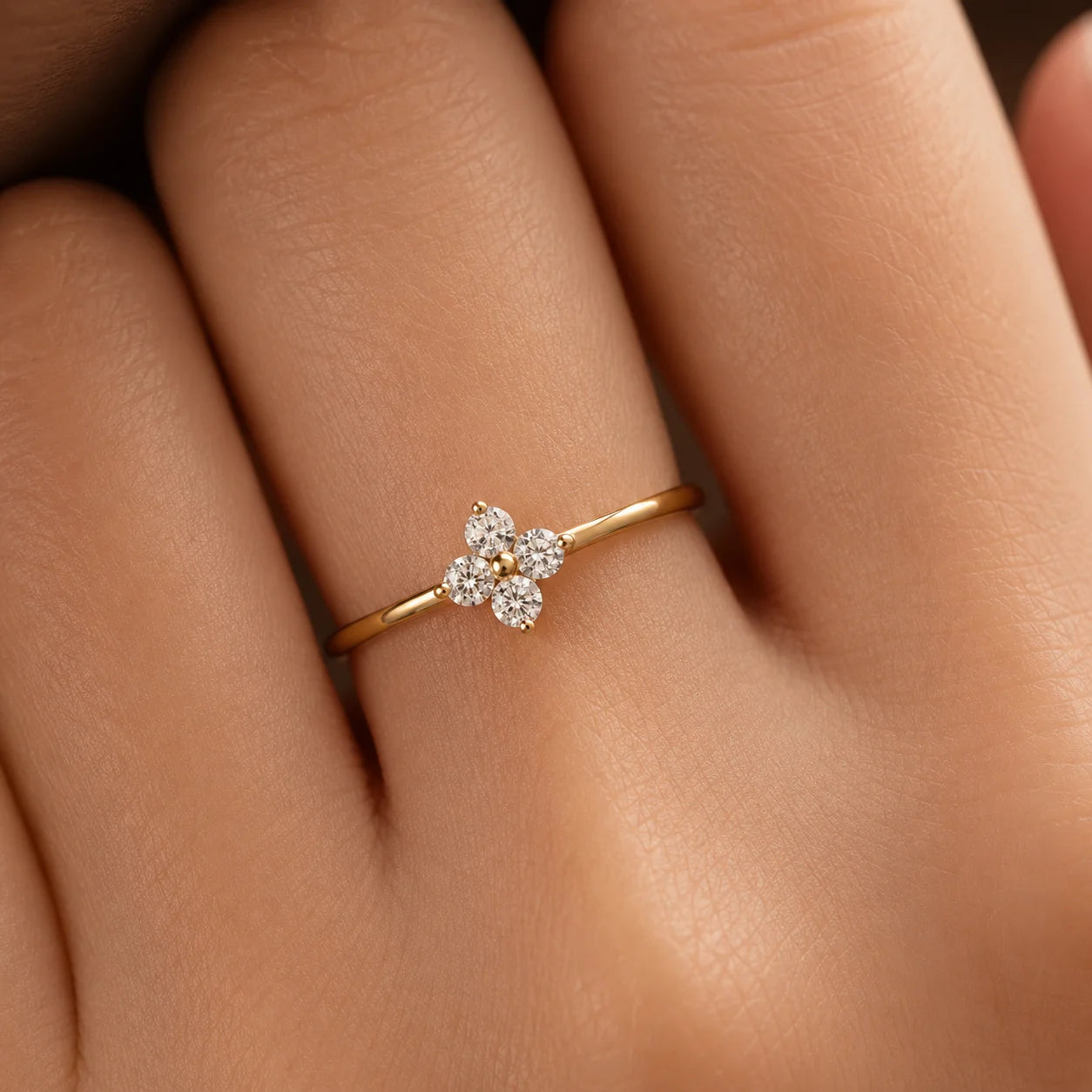 Golden Blossom Floral Zirconia Ring