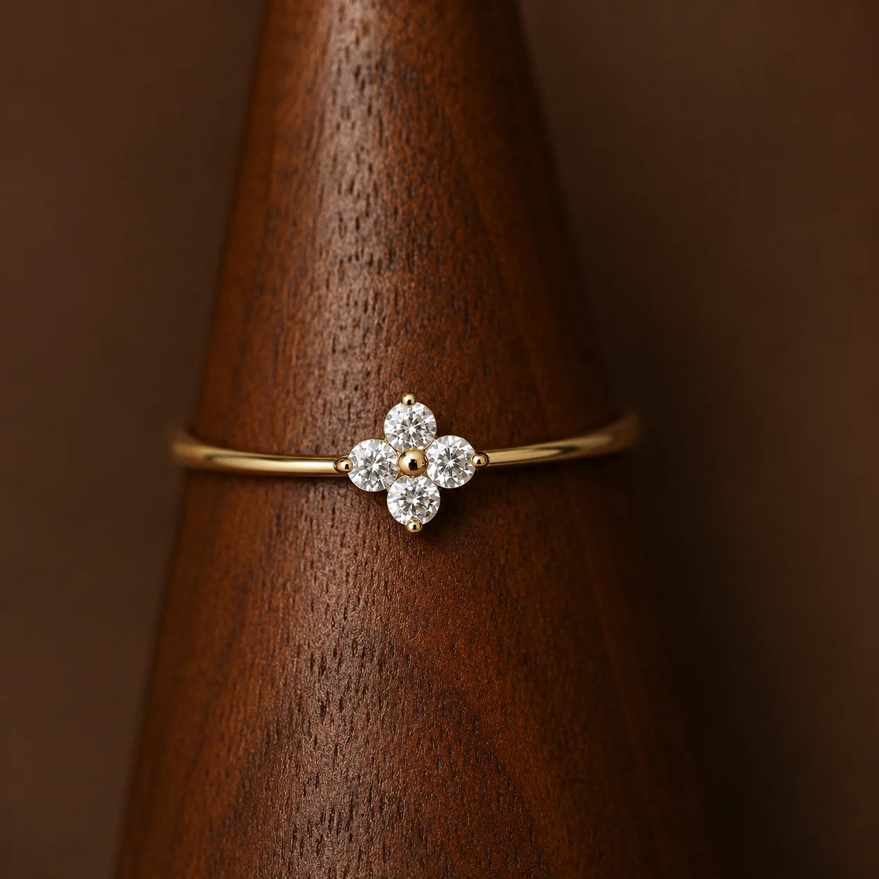 Golden Blossom Floral Zirconia Ring