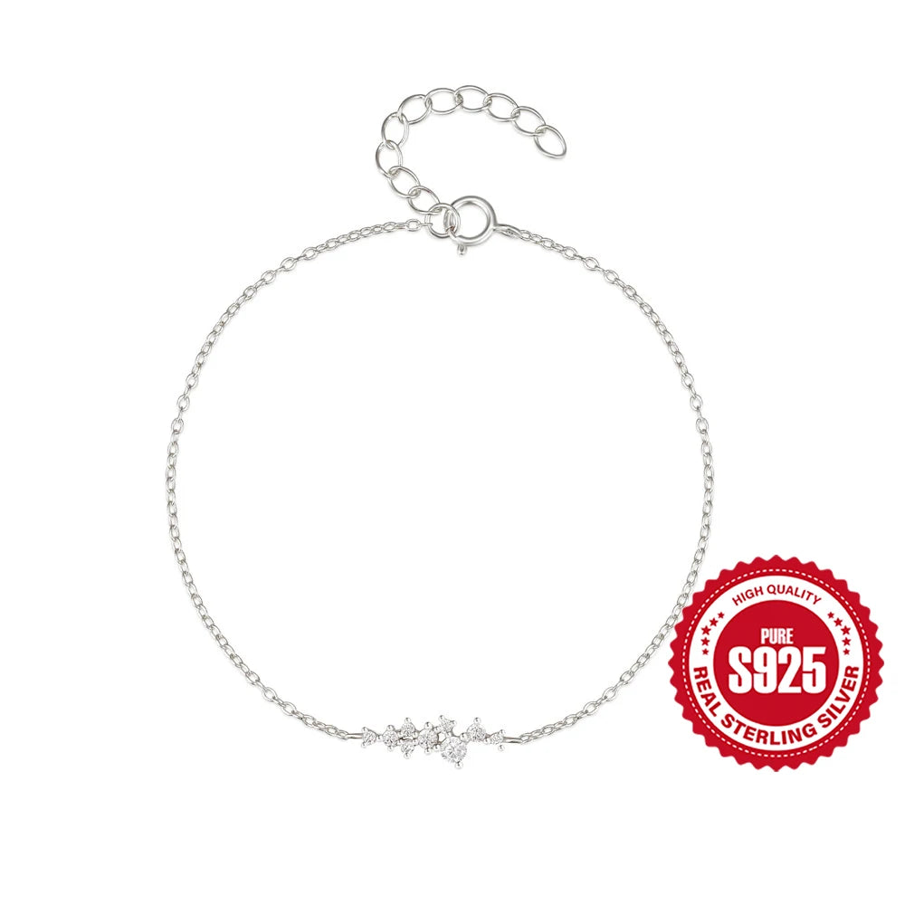 CANNER Real S925 Sterling Silver Mini Zircon Flower Pendant Bracelet Chain for Women's Fine Jewelry Gifts Gold Bracelets Bangles