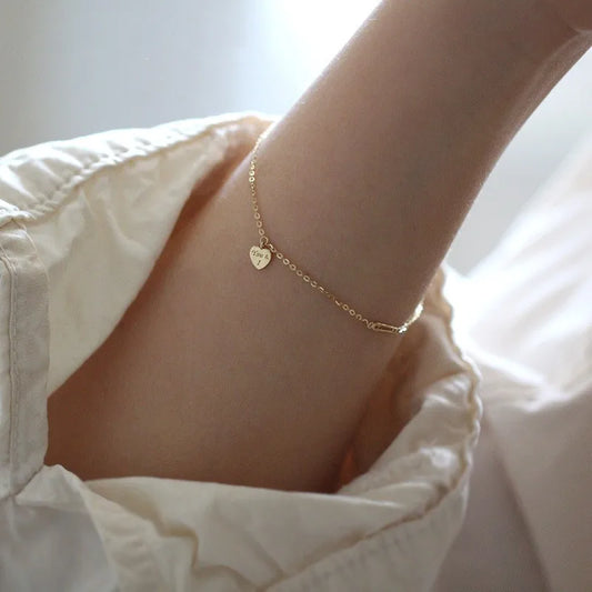 925 Sterling Silver Plated 14K Gold Temperament Simple Heart Bracelet for Women Girlfriend Valentine's Day Gift Jewelry