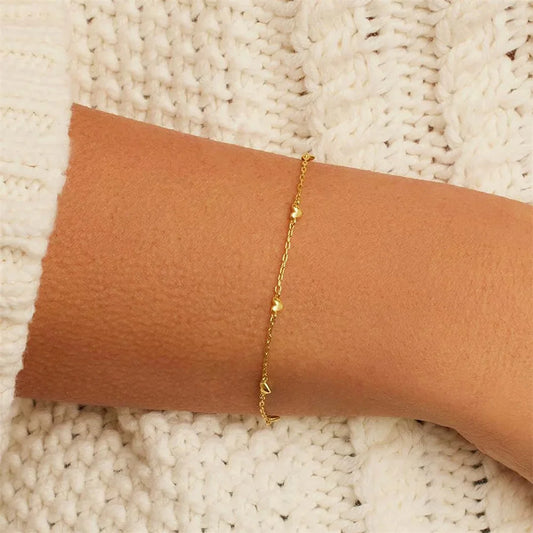 CANNER New S925 Sterling Silver Mini Gold Love Heart Charm Bracelet Chain For Women Luxury Jewelry Gifts Pulsera Bangles браслет