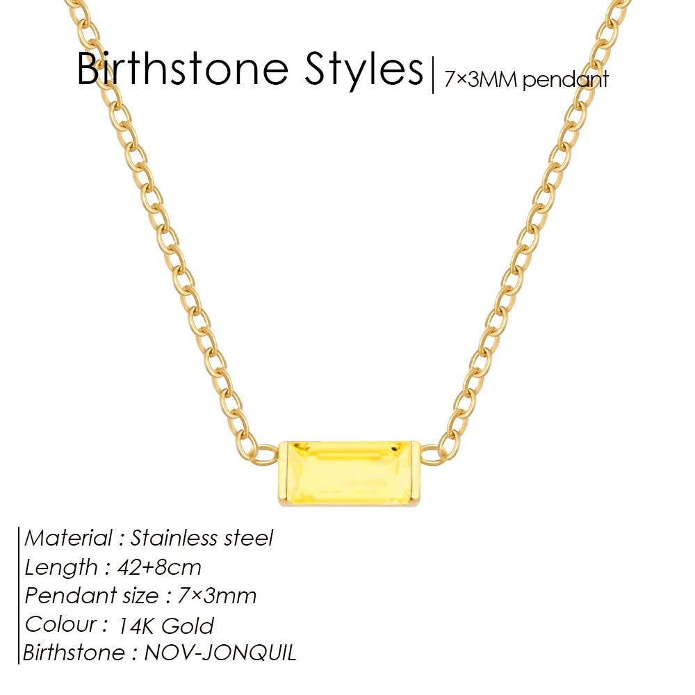eManco Minimalist Rectangle 12 Months Birthstone Necklace Stainless Steel Gold Color O-chain for Office Chic & Daily Elegance
