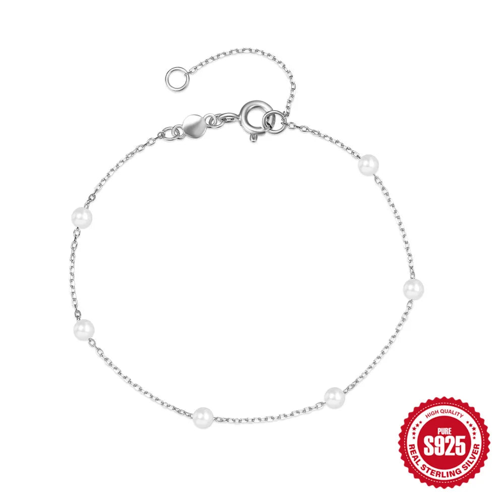 CANNER Real S925 Sterling Silver Mini Zircon Flower Pendant Bracelet Chain for Women's Fine Jewelry Gifts Gold Bracelets Bangles