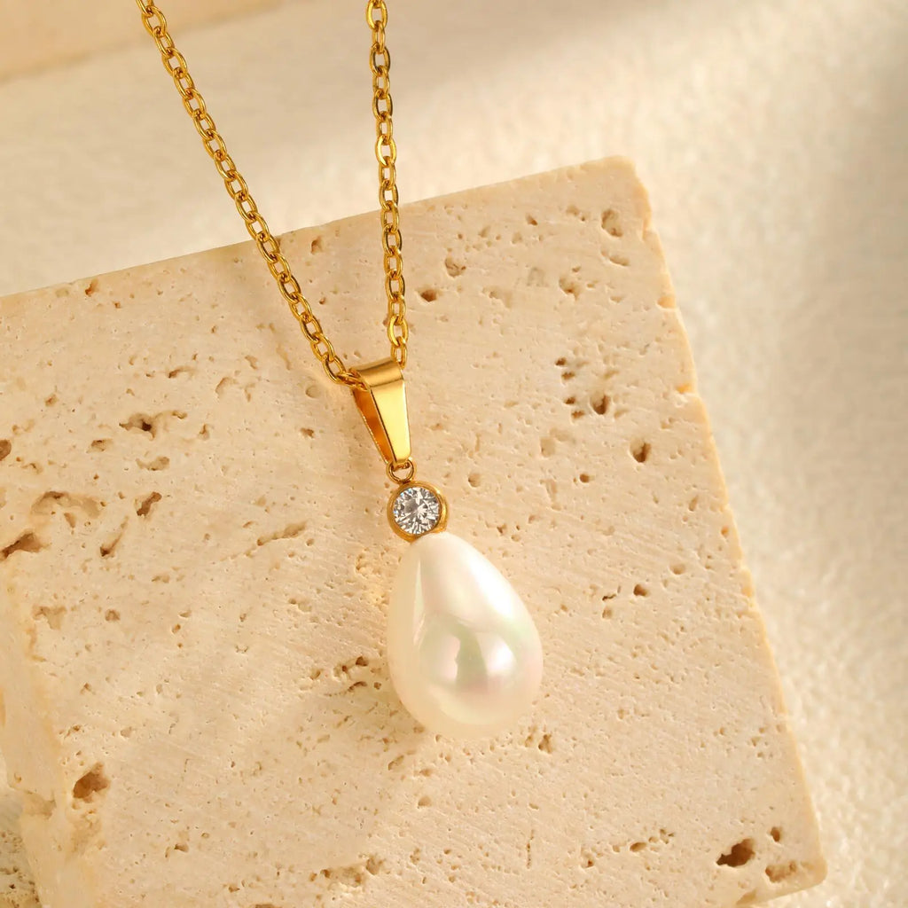 Vnox Fashion Water Droplet Pearl Pendent Necklace For Women,Stainless Steel Chain Teardrop Neck Ear Jewelry Set Party Wedding