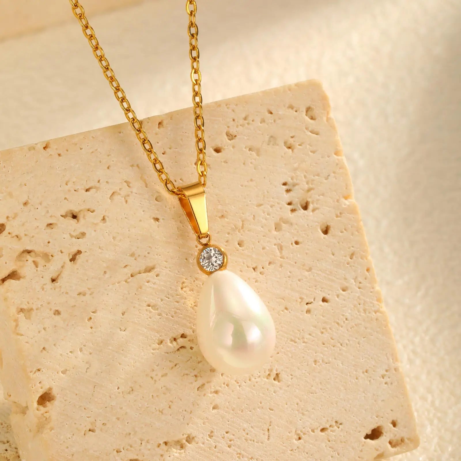 Vnox Fashion Water Droplet Pearl Pendent Necklace For Women,Stainless Steel Chain Teardrop Neck Ear Jewelry Set Party Wedding