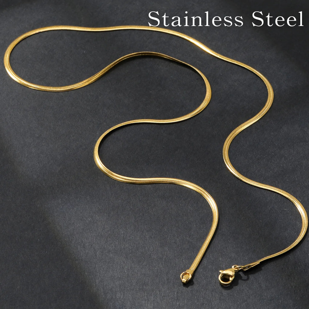 LUXUKISSKIDS Hot Classic Unisex Flat Snake Chain Choker Necklace 1pcs Women/Men Stainless Steel Solid Golden Rope Chains Collier