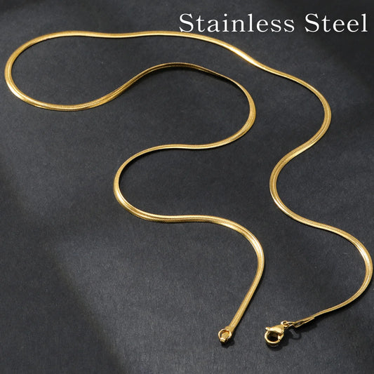 LUXUKISSKIDS Hot Classic Unisex Flat Snake Chain Choker Necklace 1pcs Women/Men Stainless Steel Solid Golden Rope Chains Collier