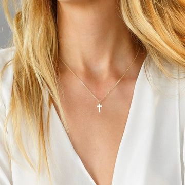 Stainless Steel Gold Tiny Cross Necklace For Women Dainty Christian Pendant Necklace Minimalist Religious Jewelry Gift