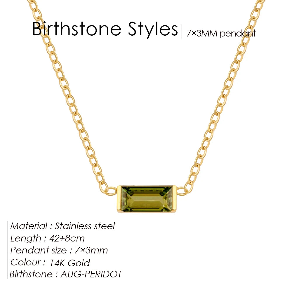 eManco Minimalist Rectangle 12 Months Birthstone Necklace Stainless Steel Gold Color O-chain for Office Chic & Daily Elegance