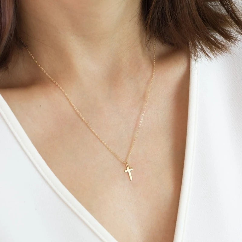 Stainless Steel Gold Tiny Cross Necklace For Women Dainty Christian Pendant Necklace Minimalist Religious Jewelry Gift