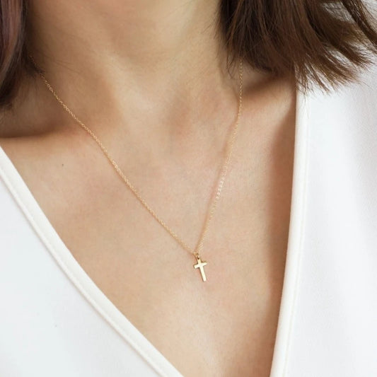 Stainless Steel Gold Tiny Cross Necklace For Women Dainty Christian Pendant Necklace Minimalist Religious Jewelry Gift