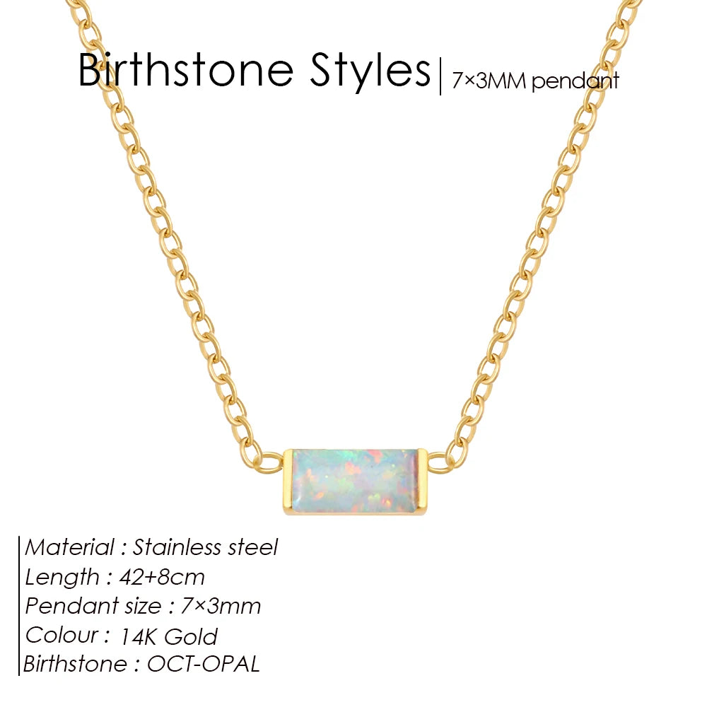 eManco Minimalist Rectangle 12 Months Birthstone Necklace Stainless Steel Gold Color O-chain for Office Chic & Daily Elegance