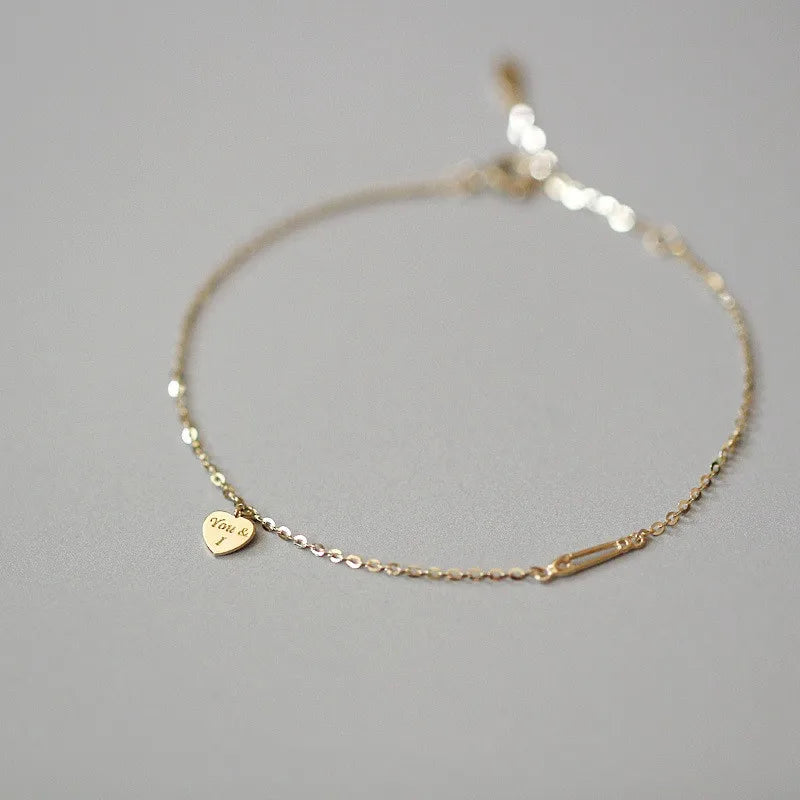 925 Sterling Silver Plated 14K Gold Temperament Simple Heart Bracelet for Women Girlfriend Valentine's Day Gift Jewelry