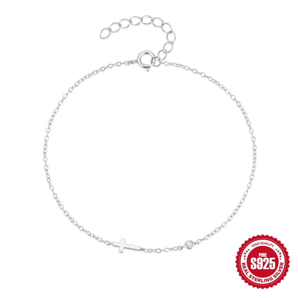 CANNER Real S925 Sterling Silver Mini Zircon Flower Pendant Bracelet Chain for Women's Fine Jewelry Gifts Gold Bracelets Bangles