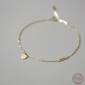925 Sterling Silver Plated 14K Gold Temperament Simple Heart Bracelet for Women Girlfriend Valentine's Day Gift Jewelry