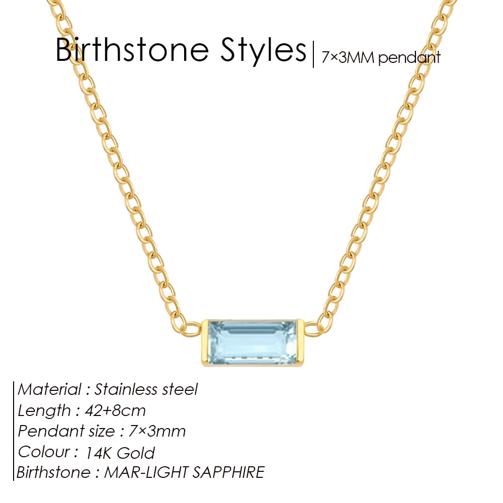 eManco Minimalist Rectangle 12 Months Birthstone Necklace Stainless Steel Gold Color O-chain for Office Chic & Daily Elegance
