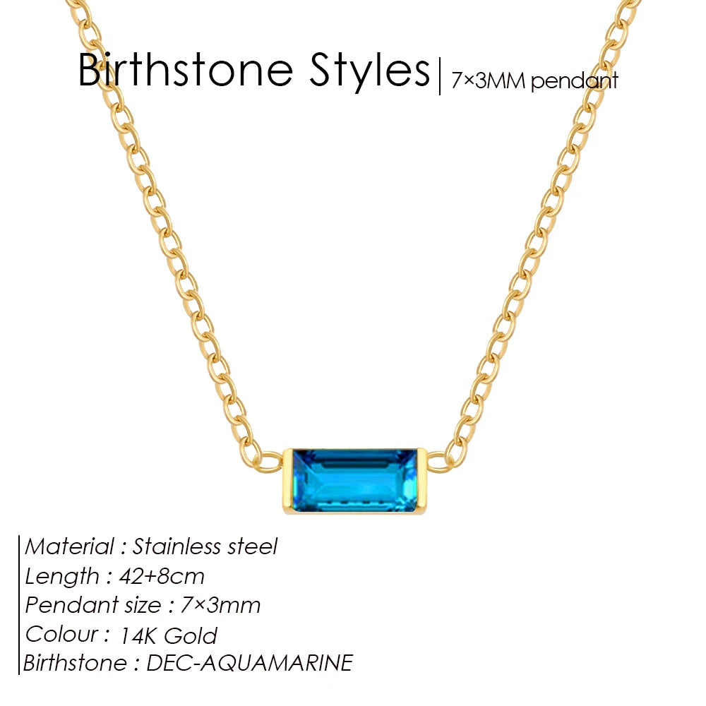 eManco Minimalist Rectangle 12 Months Birthstone Necklace Stainless Steel Gold Color O-chain for Office Chic & Daily Elegance