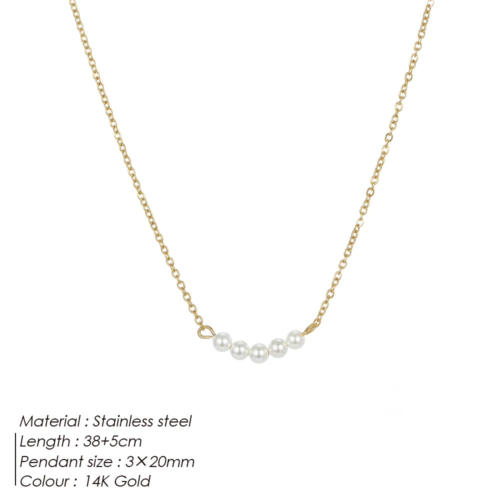 Imitation Pearls Pendant Chokers Necklace Women Gold Color Stainless Steek Necklace  Gift Wholesale dropshipping