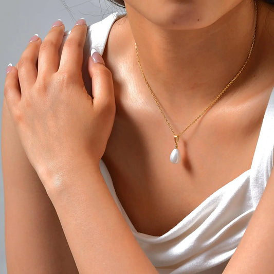 Vnox Fashion Water Droplet Pearl Pendent Necklace For Women,Stainless Steel Chain Teardrop Neck Ear Jewelry Set Party Wedding