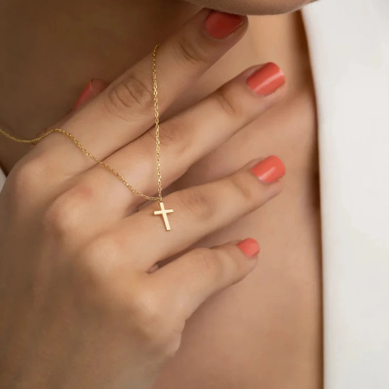 Stainless Steel Gold Tiny Cross Necklace For Women Dainty Christian Pendant Necklace Minimalist Religious Jewelry Gift