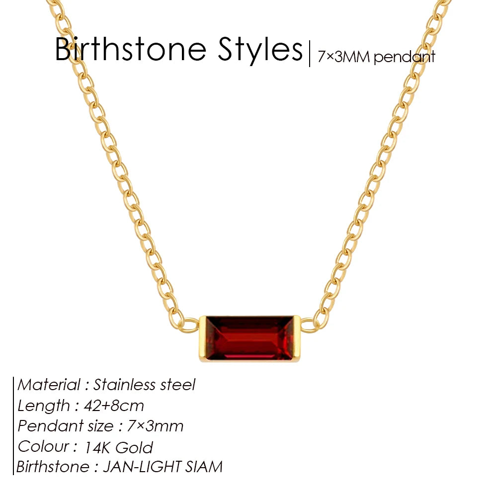 eManco Minimalist Rectangle 12 Months Birthstone Necklace Stainless Steel Gold Color O-chain for Office Chic & Daily Elegance