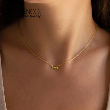 eManco Minimalist Rectangle 12 Months Birthstone Necklace Stainless Steel Gold Color O-chain for Office Chic & Daily Elegance