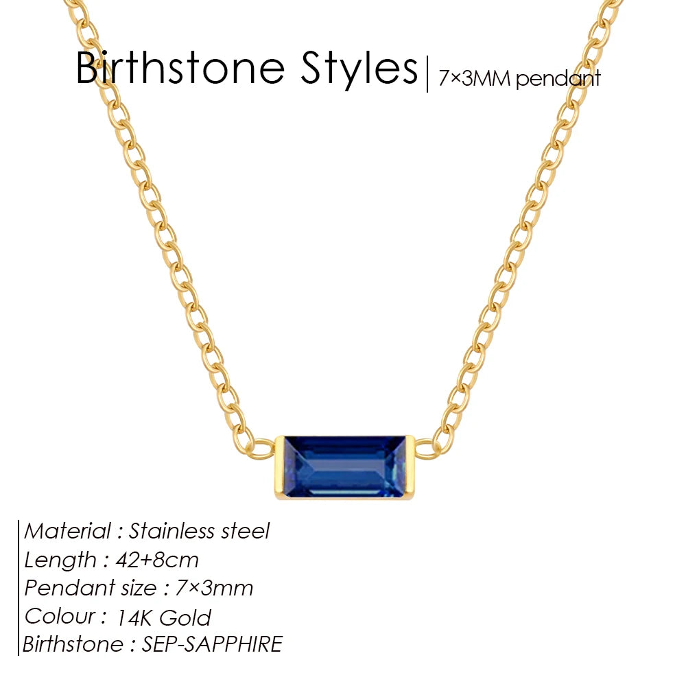 eManco Minimalist Rectangle 12 Months Birthstone Necklace Stainless Steel Gold Color O-chain for Office Chic & Daily Elegance