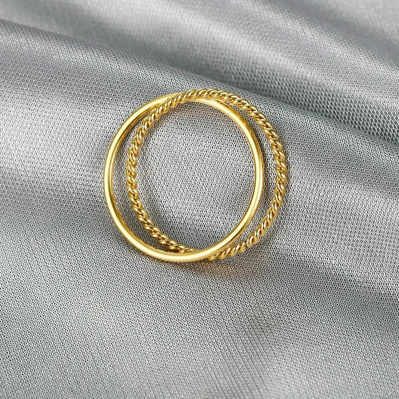 Trendy Creative Twisted Double Ring Titanium Steel Ring Versatile Ladies Finger Ring Fashionable Accessory Gift
