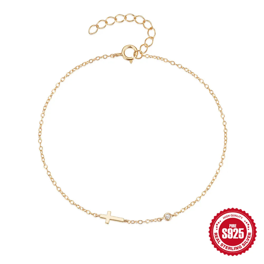 CANNER Real S925 Sterling Silver Mini Zircon Flower Pendant Bracelet Chain for Women's Fine Jewelry Gifts Gold Bracelets Bangles