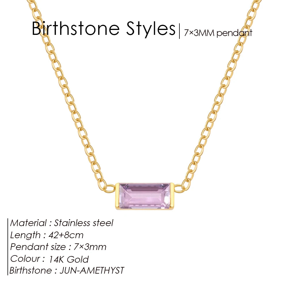 eManco Minimalist Rectangle 12 Months Birthstone Necklace Stainless Steel Gold Color O-chain for Office Chic & Daily Elegance