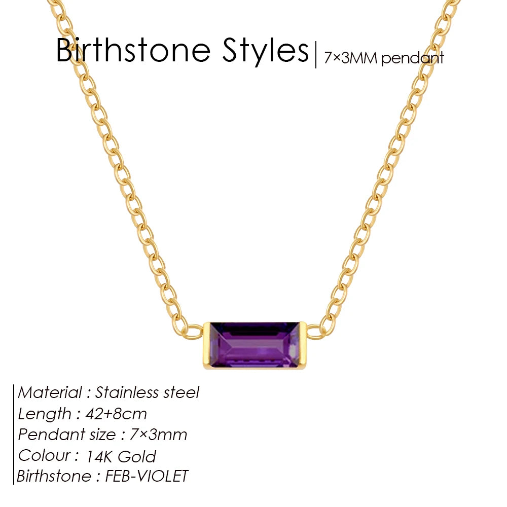 eManco Minimalist Rectangle 12 Months Birthstone Necklace Stainless Steel Gold Color O-chain for Office Chic & Daily Elegance