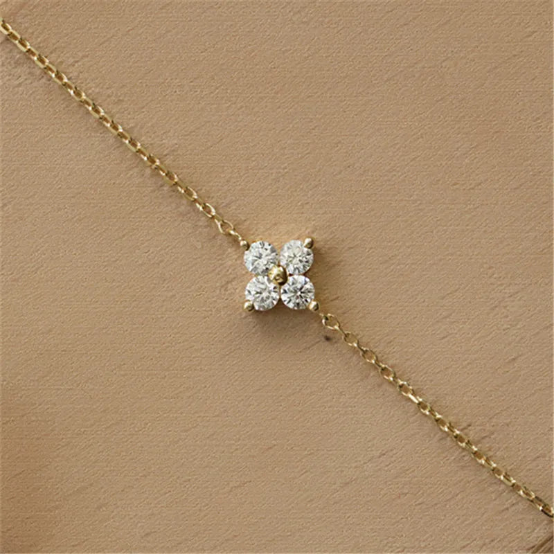 CANNER Real S925 Sterling Silver Mini Zircon Flower Pendant Bracelet Chain for Women's Fine Jewelry Gifts Gold Bracelets Bangles