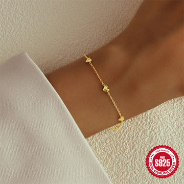CANNER New S925 Sterling Silver Mini Gold Love Heart Charm Bracelet Chain For Women Luxury Jewelry Gifts Pulsera Bangles браслет