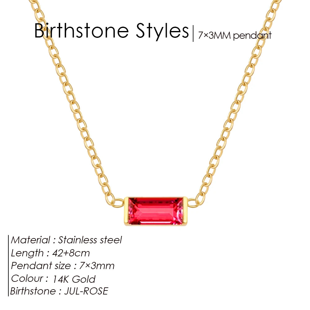 eManco Minimalist Rectangle 12 Months Birthstone Necklace Stainless Steel Gold Color O-chain for Office Chic & Daily Elegance