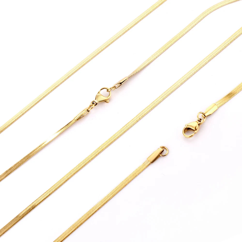 LUXUKISSKIDS Hot Classic Unisex Flat Snake Chain Choker Necklace 1pcs Women/Men Stainless Steel Solid Golden Rope Chains Collier