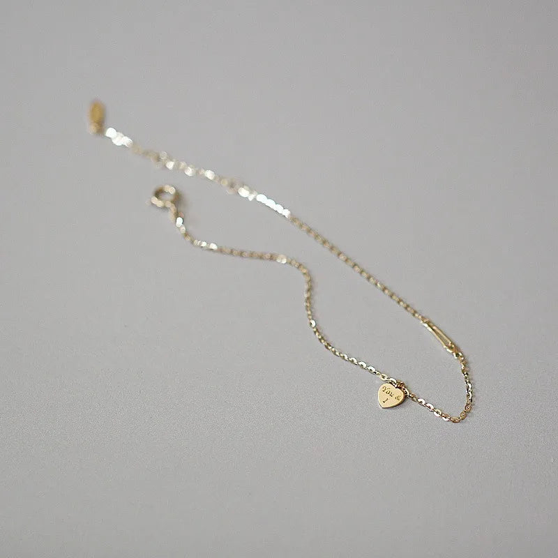 925 Sterling Silver Plated 14K Gold Temperament Simple Heart Bracelet for Women Girlfriend Valentine's Day Gift Jewelry