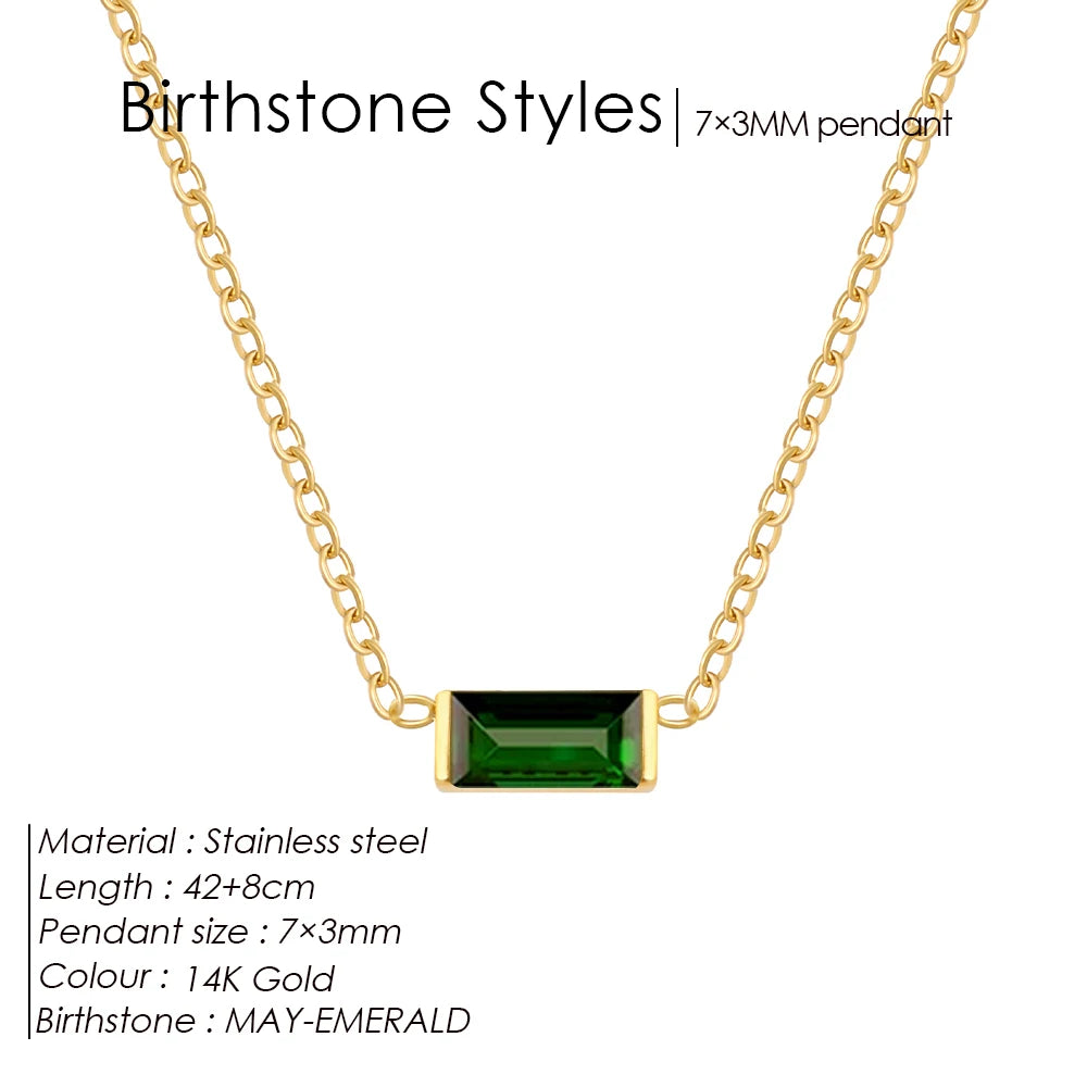 eManco Minimalist Rectangle 12 Months Birthstone Necklace Stainless Steel Gold Color O-chain for Office Chic & Daily Elegance