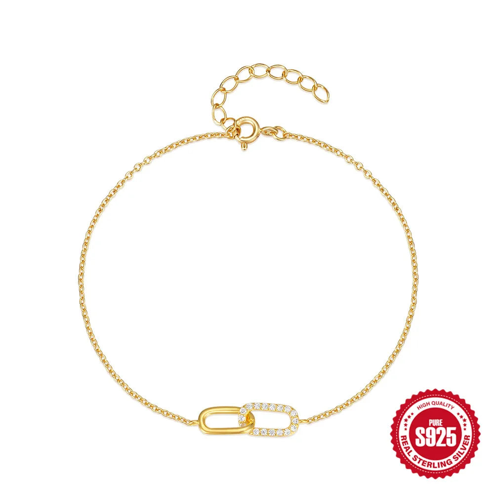 CANNER Real S925 Sterling Silver Mini Zircon Flower Pendant Bracelet Chain for Women's Fine Jewelry Gifts Gold Bracelets Bangles