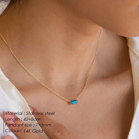 eManco Minimalist Rectangle 12 Months Birthstone Necklace Stainless Steel Gold Color O-chain for Office Chic & Daily Elegance