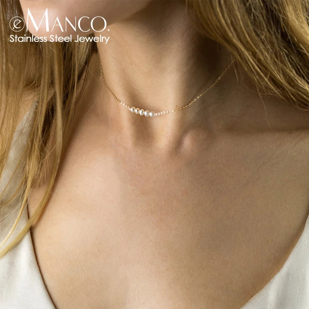Imitation Pearls Pendant Chokers Necklace Women Gold Color Stainless Steek Necklace  Gift Wholesale dropshipping