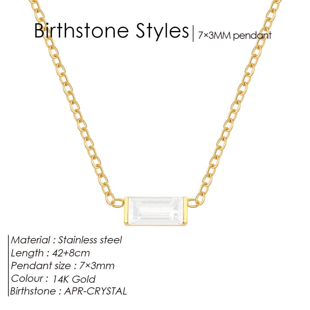 eManco Minimalist Rectangle 12 Months Birthstone Necklace Stainless Steel Gold Color O-chain for Office Chic & Daily Elegance