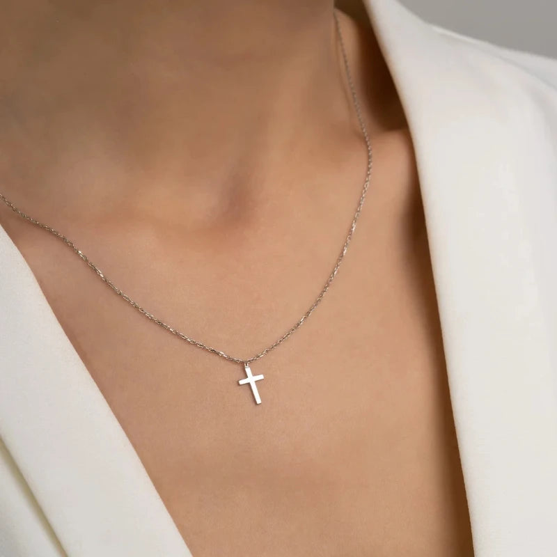 Stainless Steel Gold Tiny Cross Necklace For Women Dainty Christian Pendant Necklace Minimalist Religious Jewelry Gift