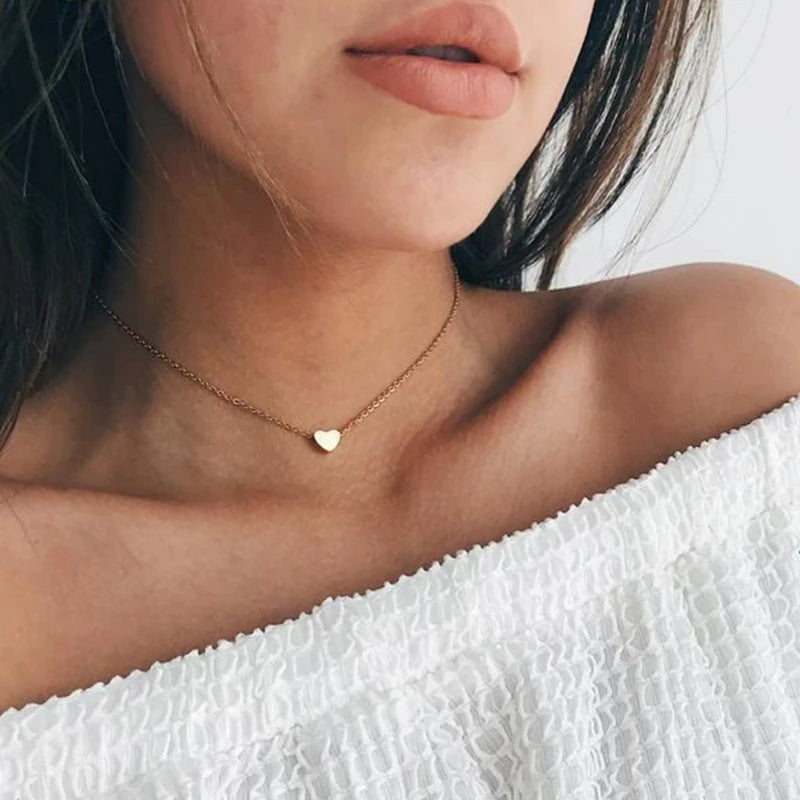 Gold Plated Heart Necklace Stainless Steel Necklace Cute Dainty Love Pendant Necklaces for Women Gift for Girls Gift for Women