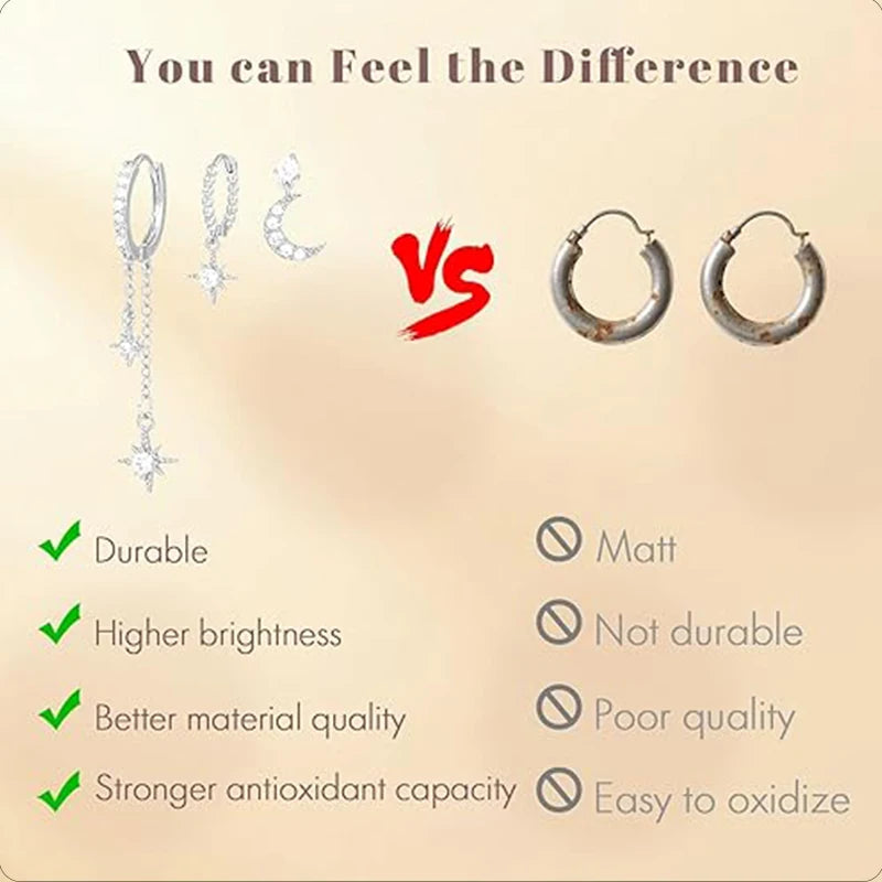 3/6Pcs Earrings Set for Women Girls 14K Gold Silver Plated Moon Star Parkling CZ Multiple Piercing Dainty Stud Hoop Earrings