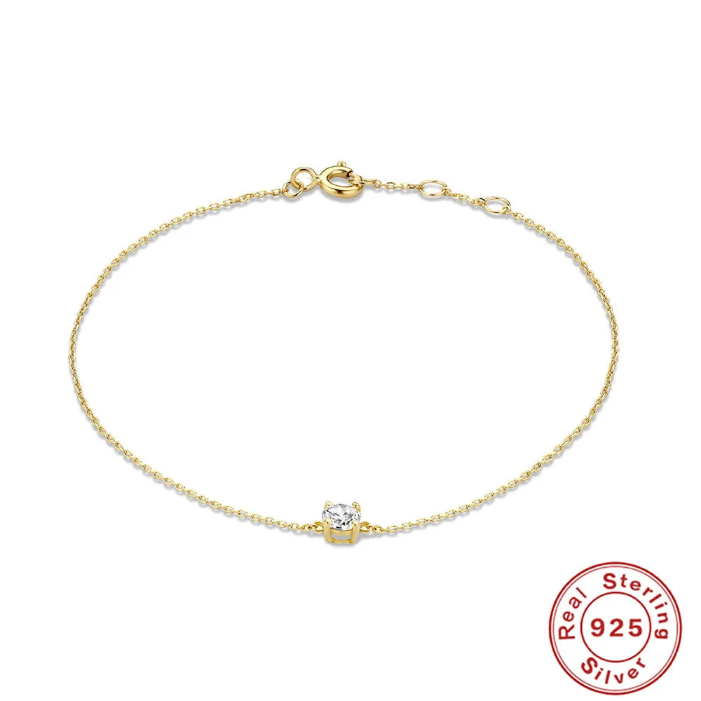 CANNER Real S925 Sterling Silver Mini Zircon Flower Pendant Bracelet Chain for Women's Fine Jewelry Gifts Gold Bracelets Bangles